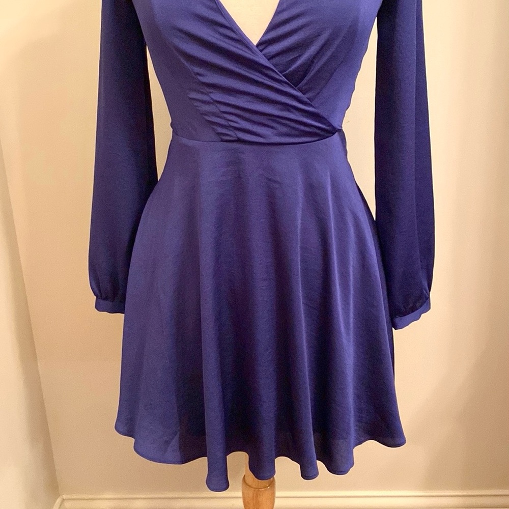 Express Periwinkle Blue SZ XS Romantic Soft Girl Coastal Fit & Flare Mini Dress - Picture 3 of 14